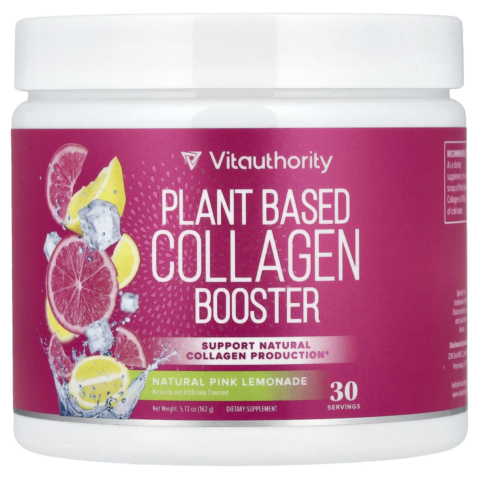 Vitauthority, Plant Based Collagen Booster, Natural Pink Lemonade , 5.72 oz (162 g) - Image 1