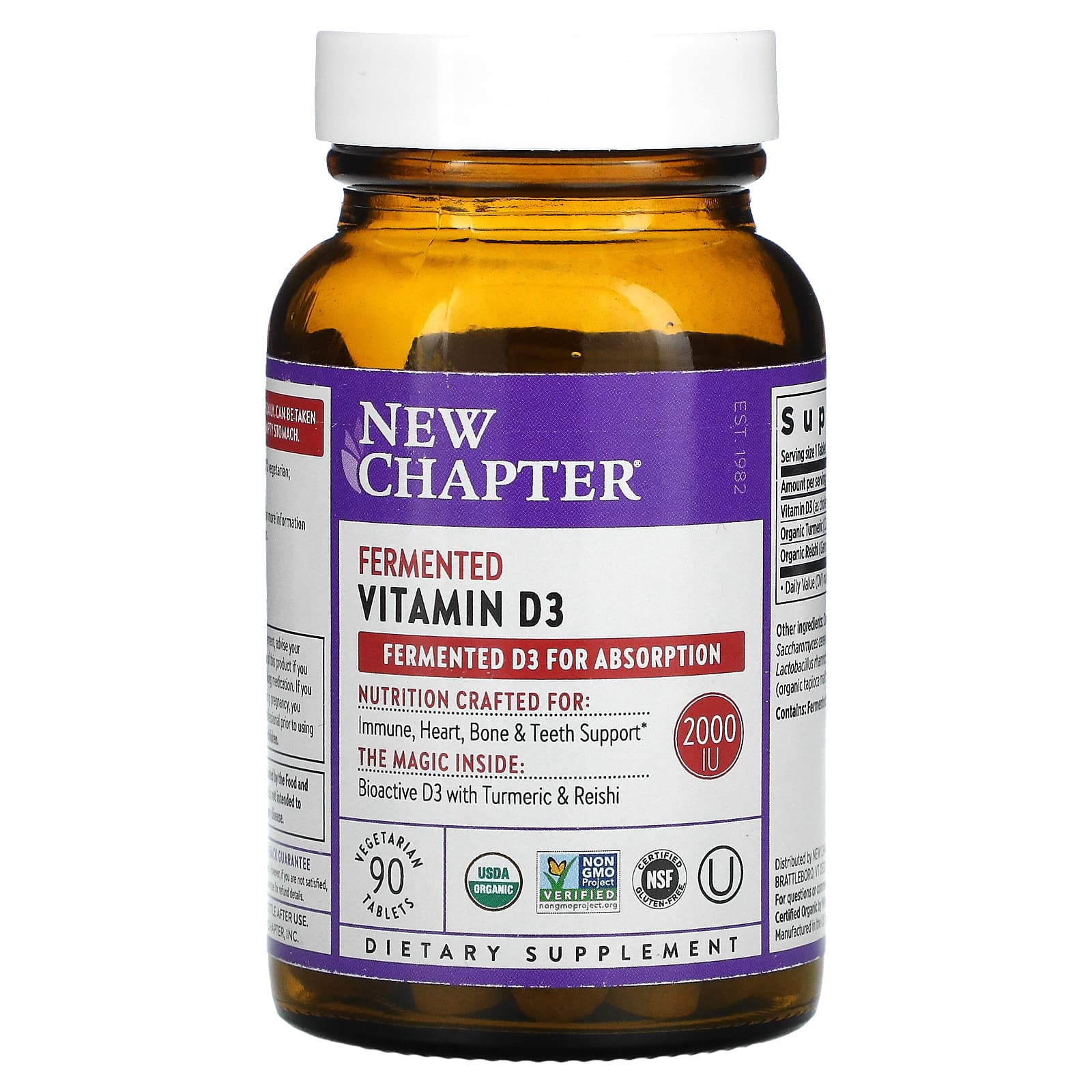 New Chapter, Fermented Vitamin D3, 2,000 IU, 90 Vegetarian Tablets - Image 1