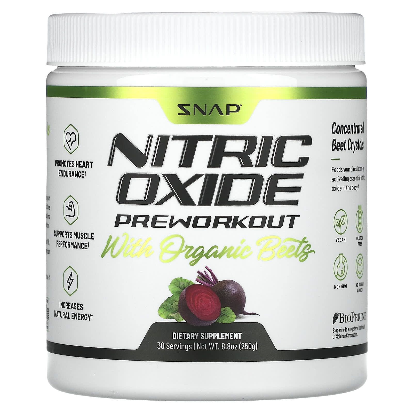 Snap Supplements, Nitric Oxide Preworkout with Organic Beets, 8.8 oz (250 g) - Image 1