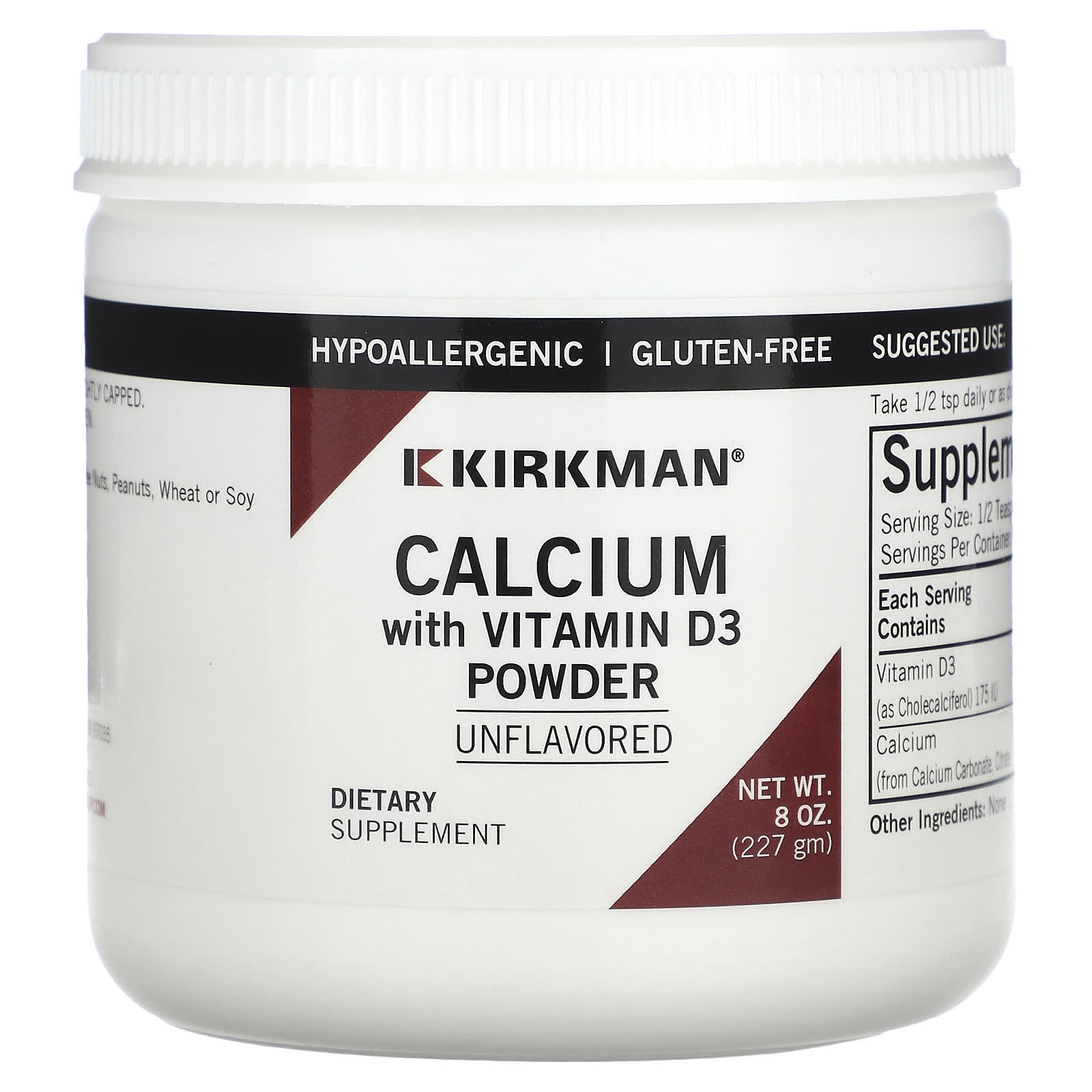 Kirkman Labs, Calcium With Vitamin D3 Powder, Unflavored, 8 oz (227 g) - Image 1