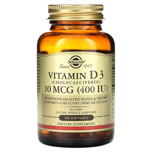 Solgar, Vitamin D3 (Cholecalciferol), 10 mcg (400 IU), 100 Softgels - Image 1
