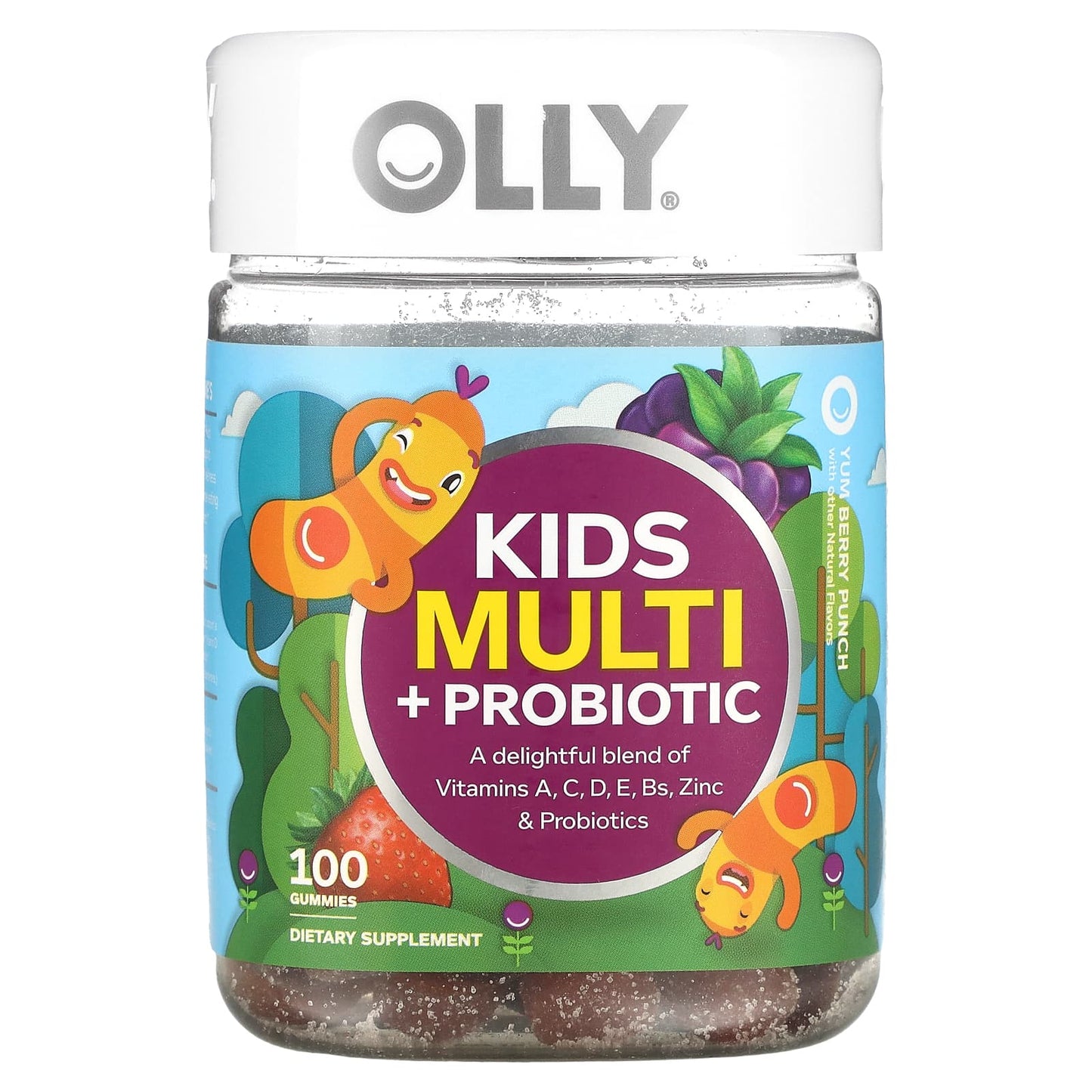 OLLY, Kids Multi + Probiotic, Yum Berry Punch, 100 Gummies - Image 1