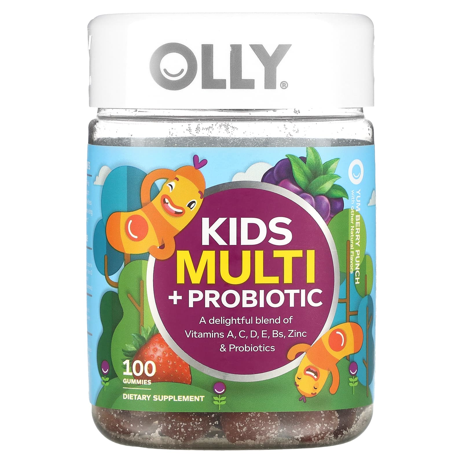 OLLY, Kids Multi + Probiotic, Yum Berry Punch, 100 Gummies - Image 1