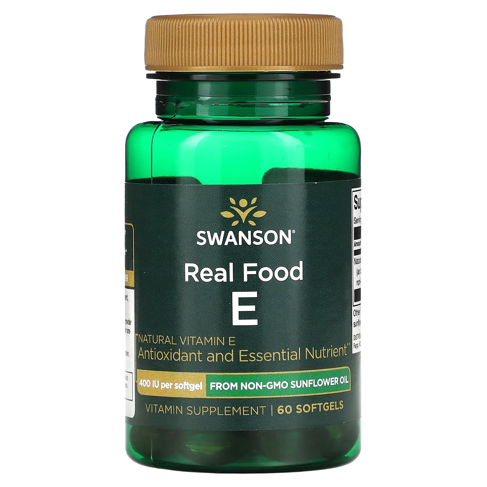Swanson, Real Food E, 400 IU, 60 Softgels - Image 1