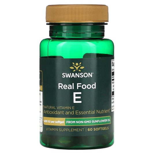 Swanson, Real Food E, 400 IU, 60 Softgels - Image 1