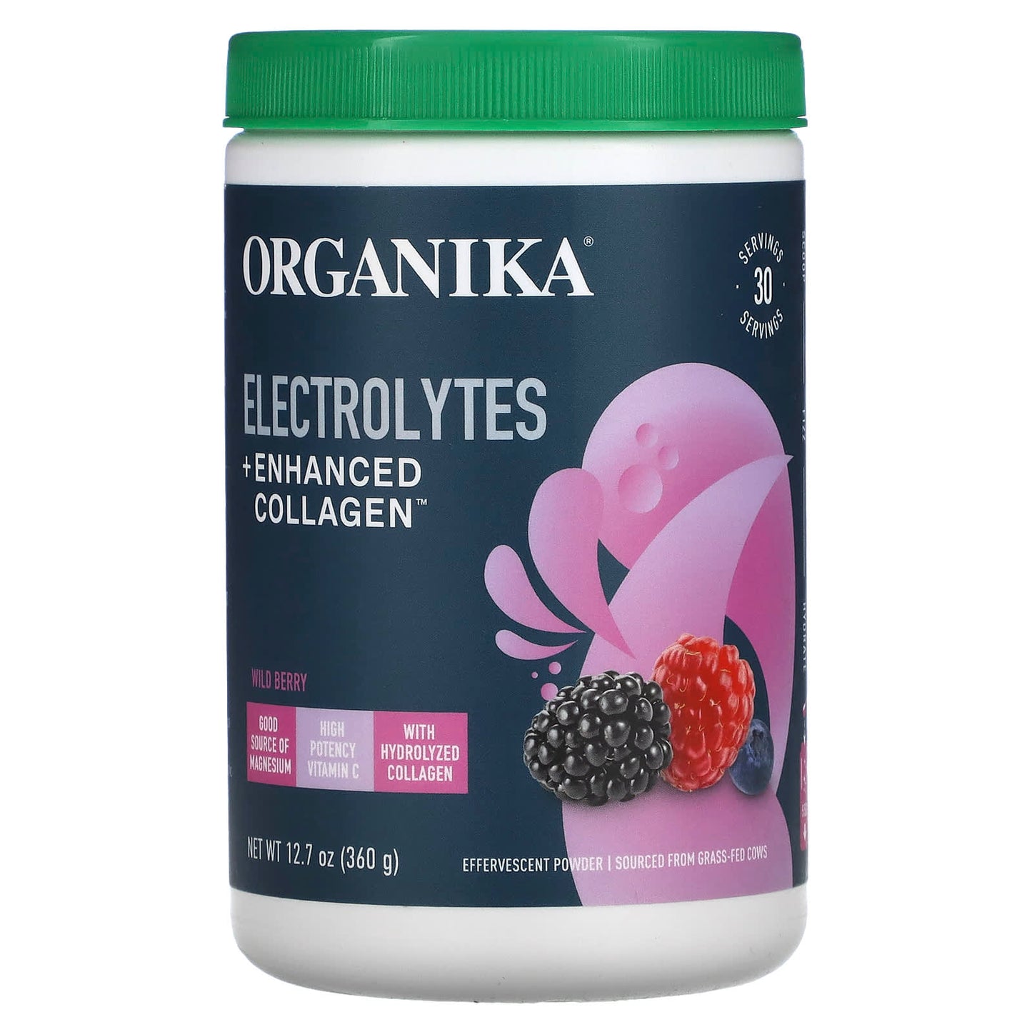Organika, Electrolytes + Enhanced Collagen, Wild Berry, 12.7 oz (360 g) - Image 1