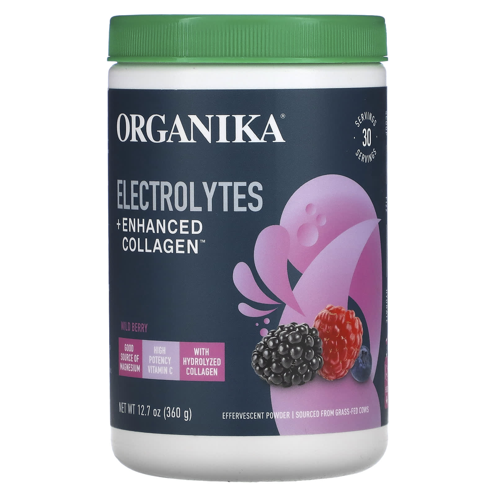 Organika, Electrolytes + Enhanced Collagen, Wild Berry, 12.7 oz (360 g) - Image 1