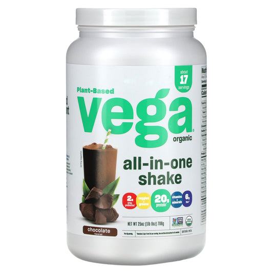 Vega, Plant-Based Organic All-In-One Shake, Chocolate, 1 lb 9 oz (708 g) - Image 1