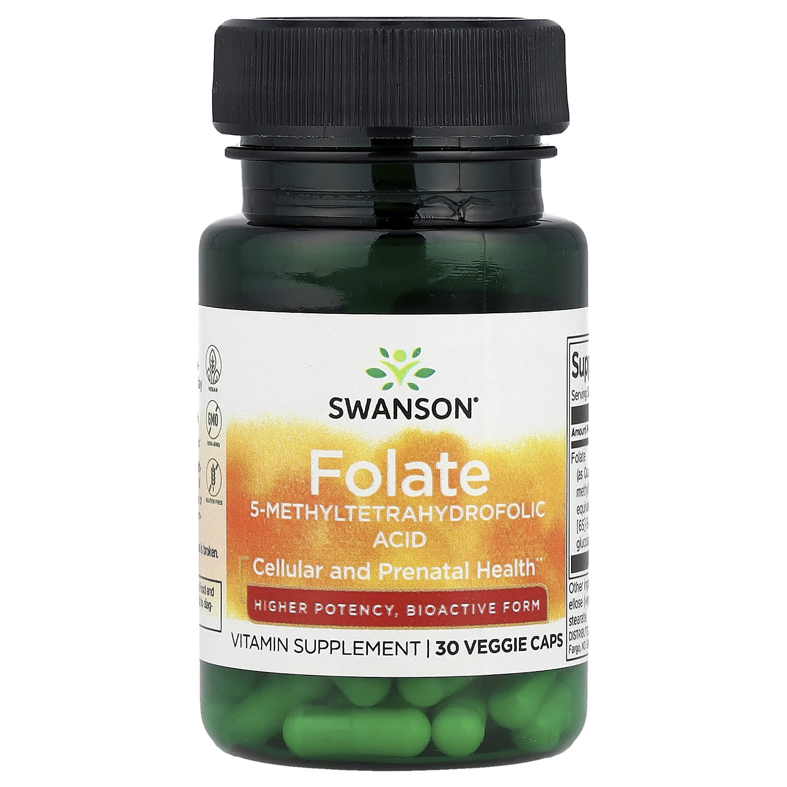 Swanson, Folate, 30 Veggie Caps (1,360 mcg DFE per Cap) - Image 1