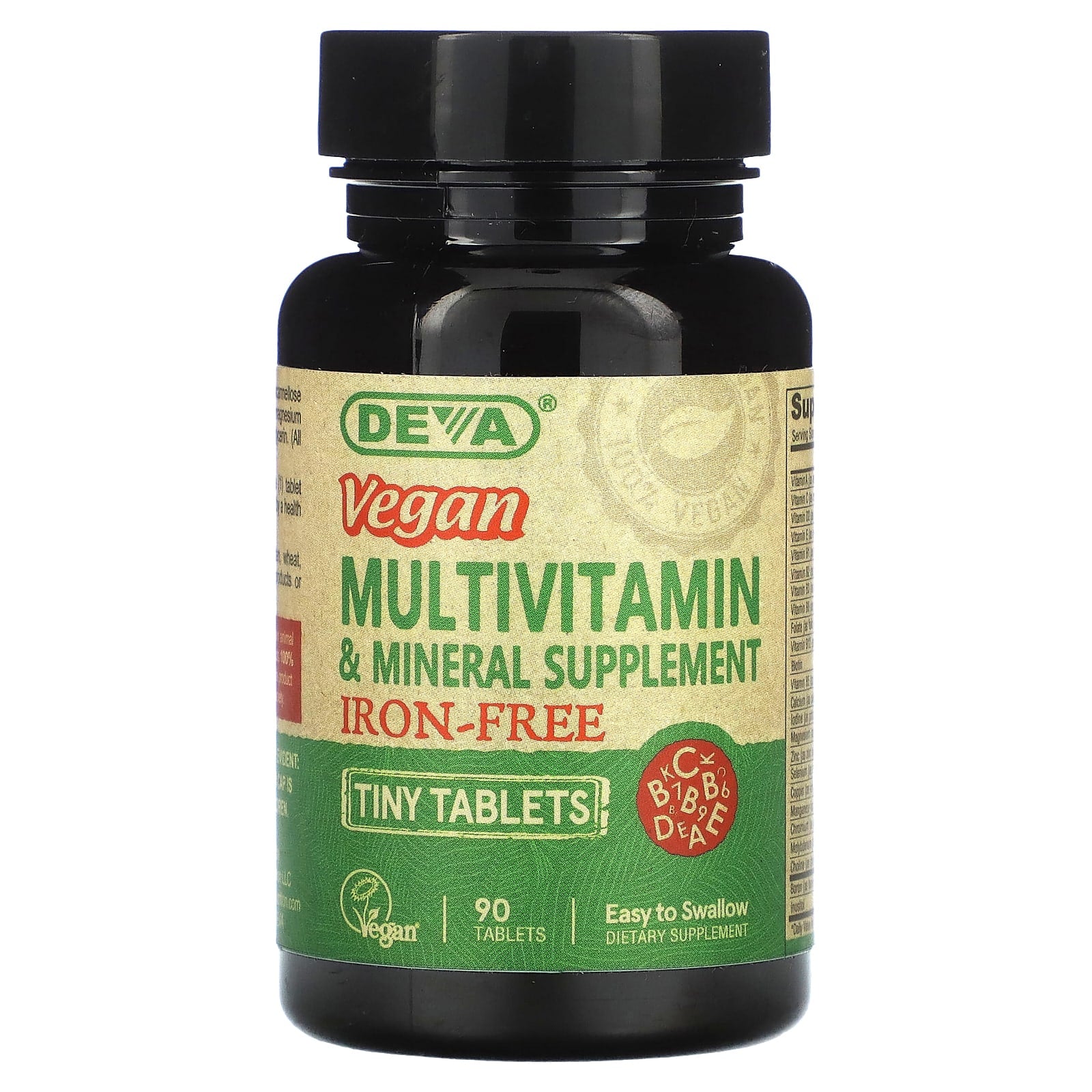 Deva Vegan Multivitamin Supplement & Mineral, Iron-Free, 90 Tiny Tablets - Image 1