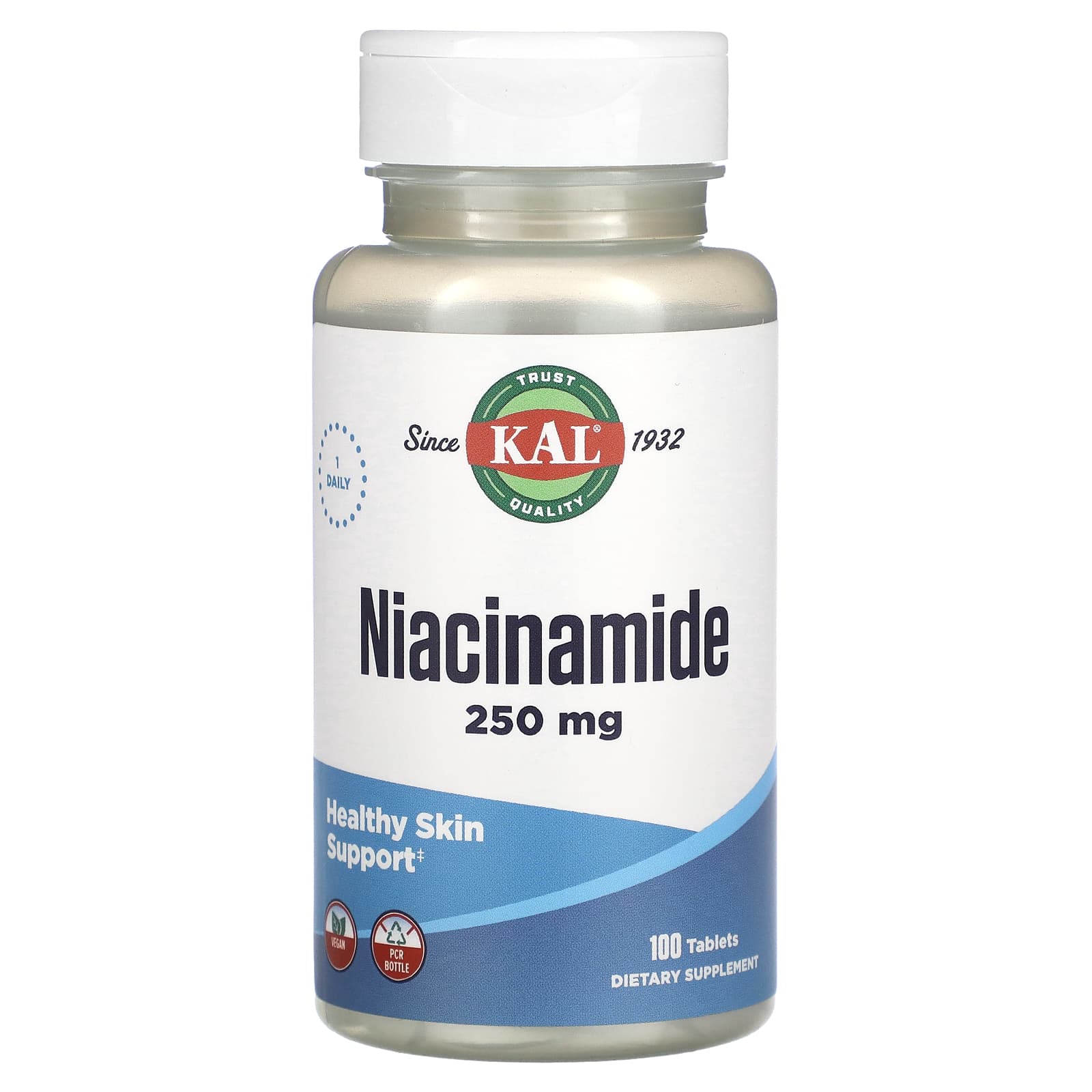 Niacinamide Skin Support Supplement by KAL, 250 mg, 100 Tablets - Image 1