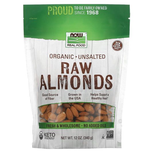 NOW Foods, Real Food, Organic Raw Almonds, Unsalted, 12 oz (340 g) - Image 1