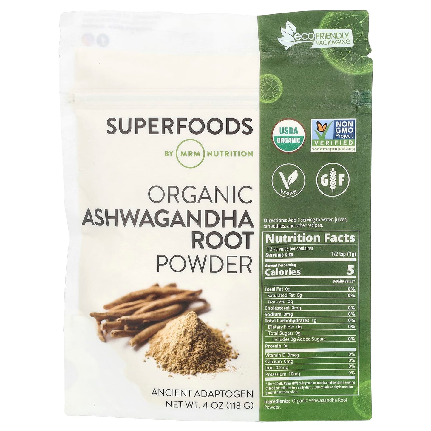 MRM Nutrition, Organic Ashwagandha Root Powder, 4  oz (113 g) - Image 1