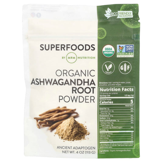 MRM Nutrition, Organic Ashwagandha Root Powder, 4  oz (113 g) - Image 1