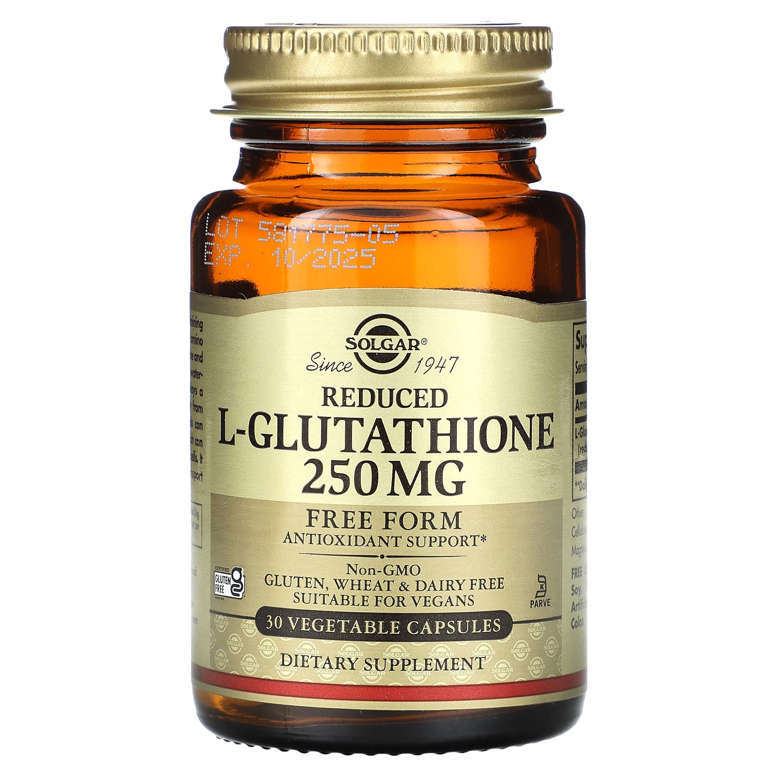 Solgar, Reduced L-Glutathione, 250 mg, 30 Vegetable Capsules - Image 1