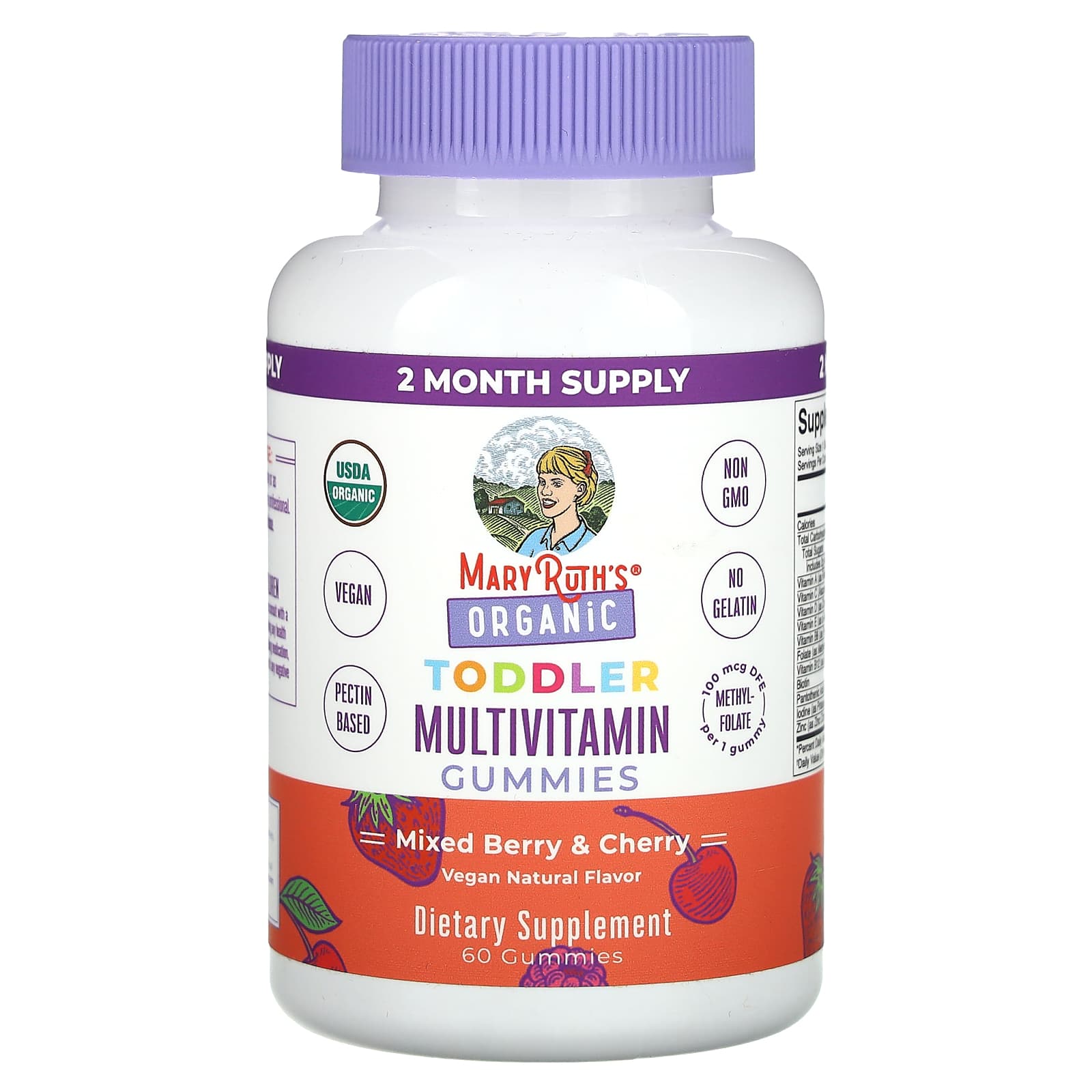 MaryRuth's, Organic Toddler Multivitamin Gummies, Mixed Berry & Cherry, 100 mcg DFE, 60 Gummies - Image 1