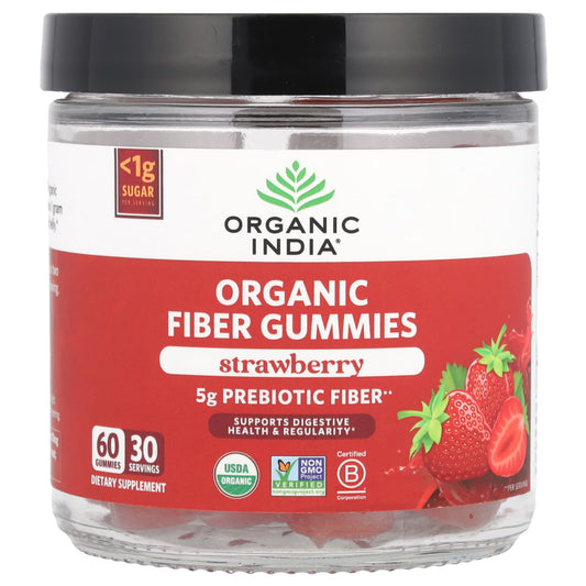 Organic India, Organic Fiber Gummies, Strawberry, 60 Gummies - Image 1