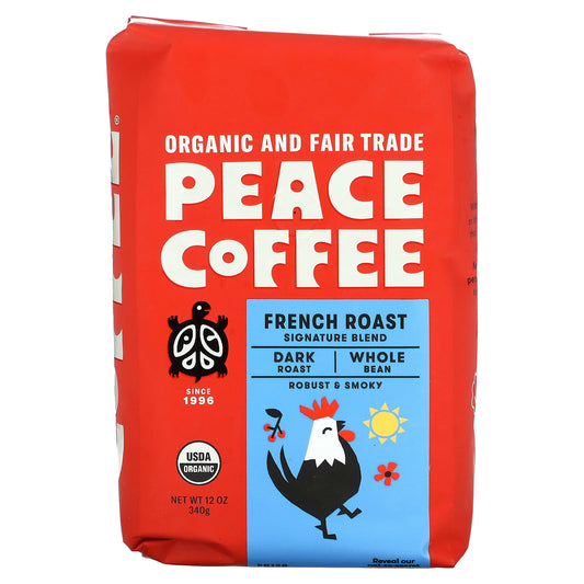 Peace Coffee, Organic French Roast, Whole Bean, Dark Roast, 12 oz (340 g) - Image 1