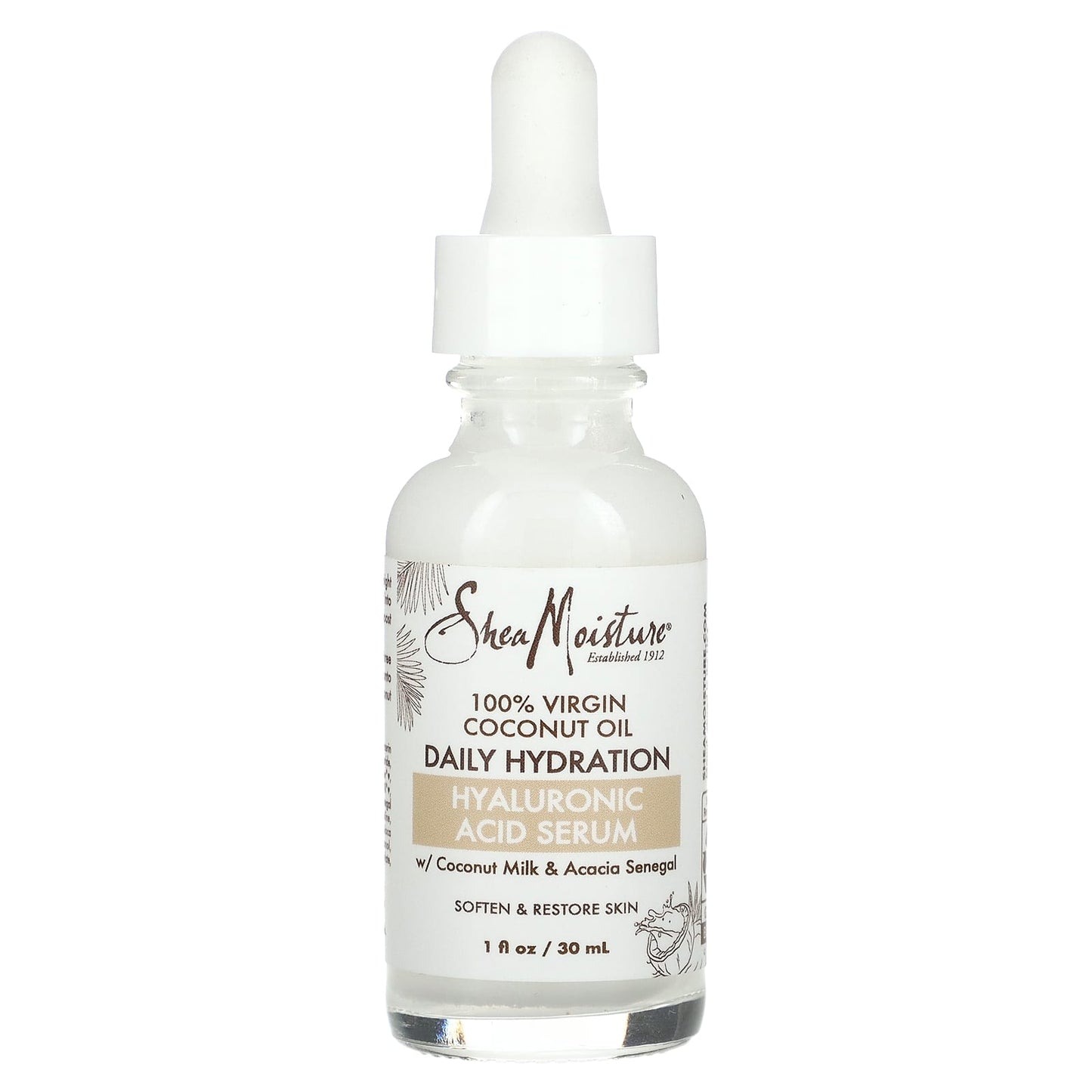 SheaMoisture, 100% Virgin Coconut Oil, Daily Hydration Hyaluronic Acid Serum, 1 fl oz (30 ml) - Image 1