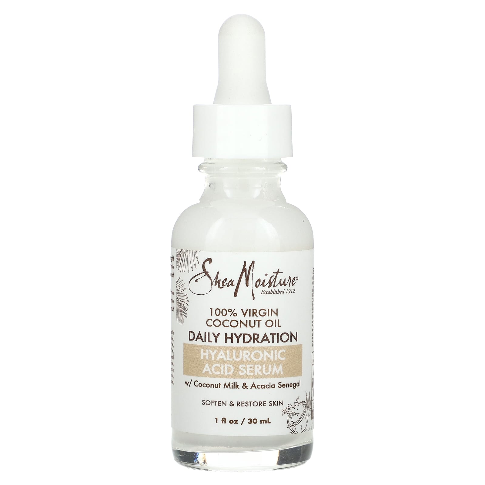 SheaMoisture, 100% Virgin Coconut Oil, Daily Hydration Hyaluronic Acid Serum, 1 fl oz (30 ml) - Image 1