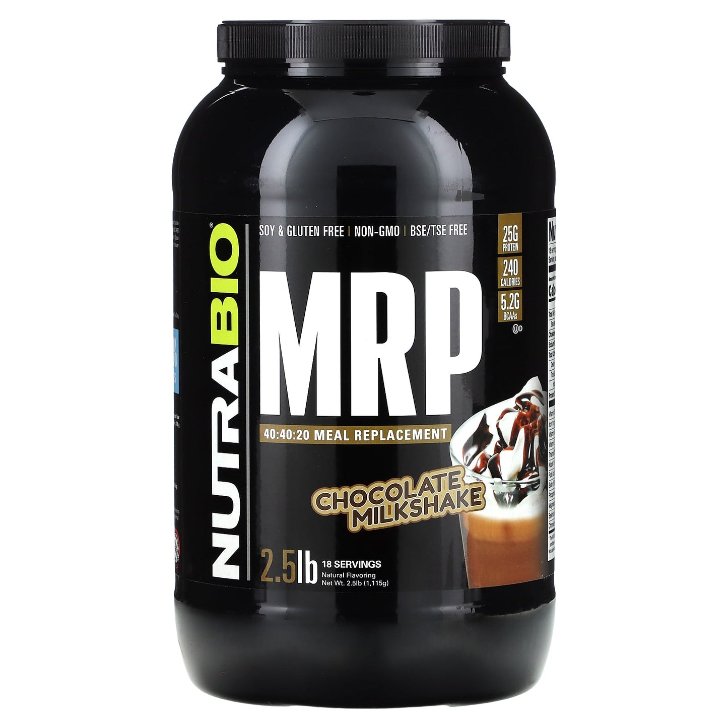 NutraBio, MRP 40:40:20 Meal Replacement, Chocolate Milkshake, 2.5 lb (1,115 g) - Image 1