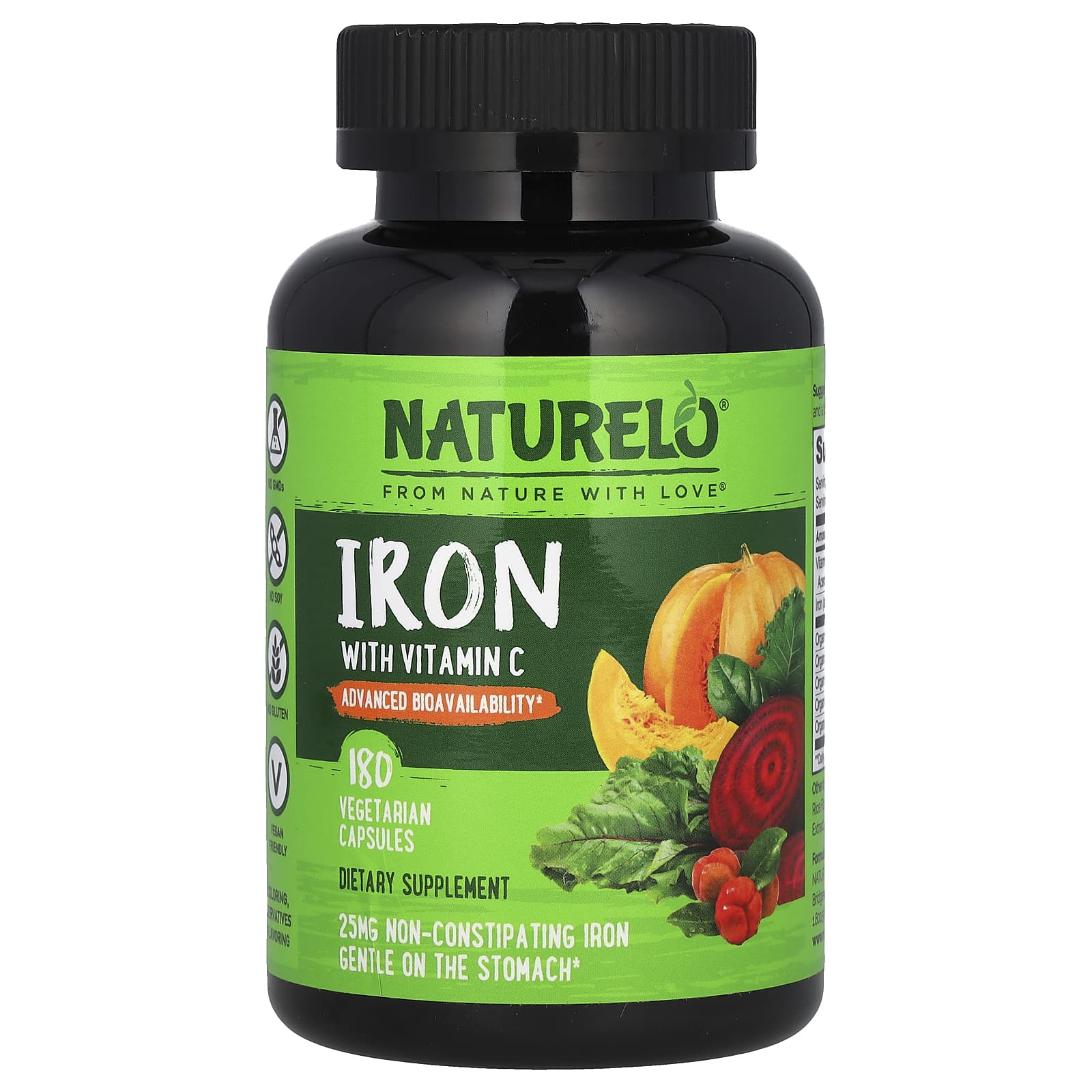 NATURELO, Iron with Vitamin C, 180 Vegetarian Capsules - Image 1