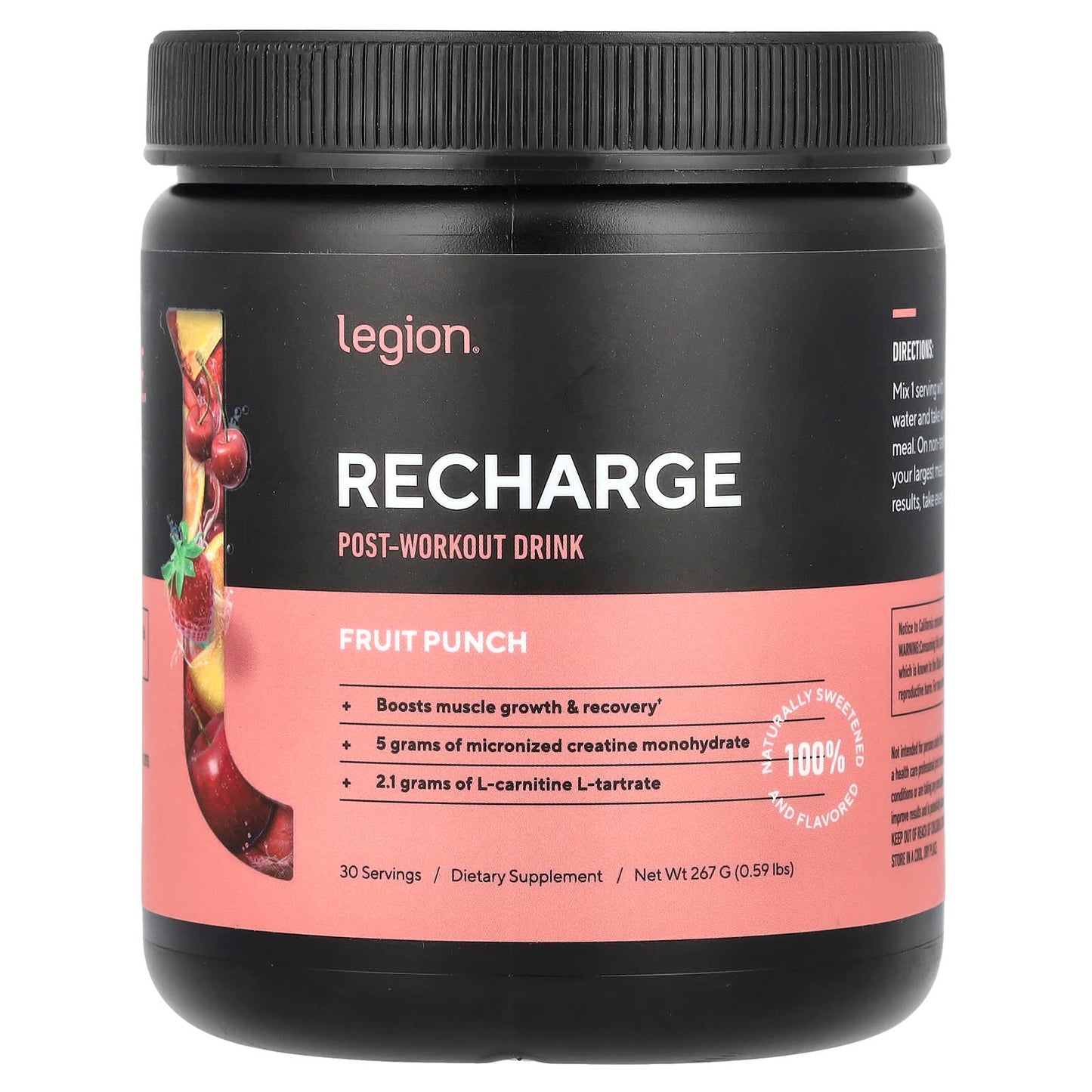Legion Athletics, Recharge, Post-Workout Drink, Fruit Punch, 0.59 lbs (267 g) - Image 1