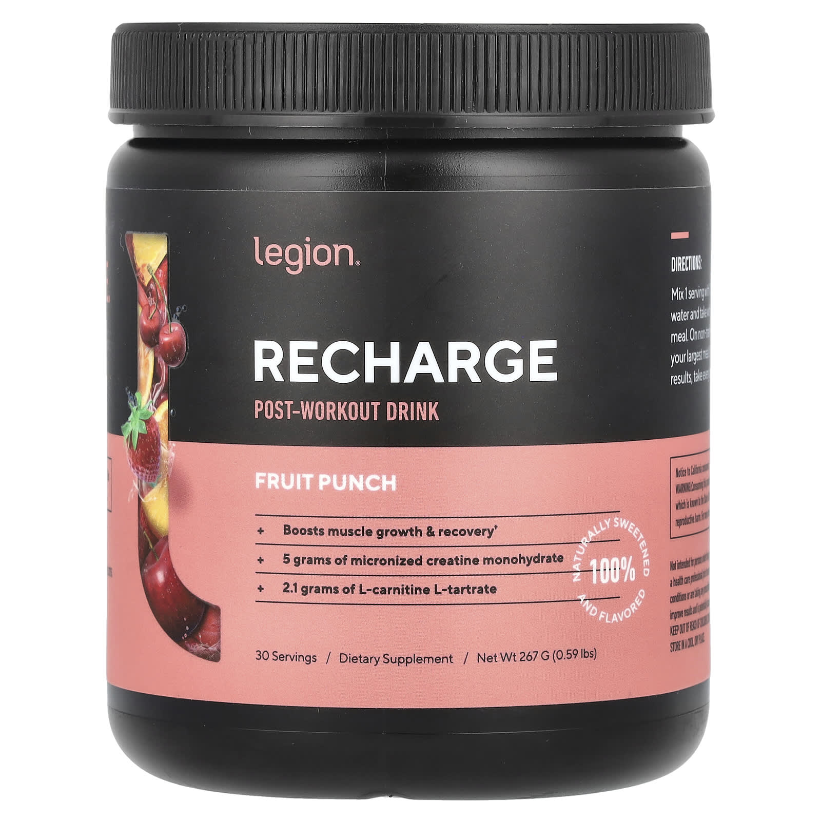 Legion Athletics, Recharge, Post-Workout Drink, Fruit Punch, 0.59 lbs (267 g) - Image 1