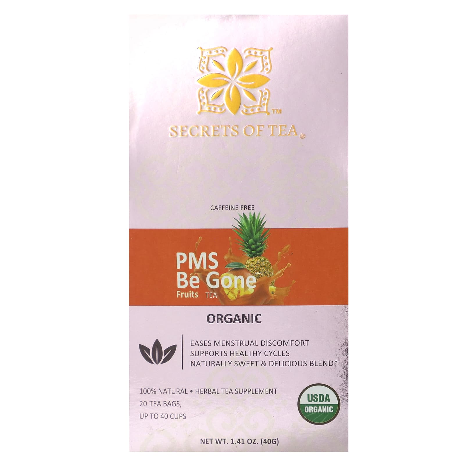 Secrets of Tea, Organic PMS Be Gone Fruits Tea, Caffeine Free, 20 Tea Bags, 1.41 oz (40 g) - Image 1