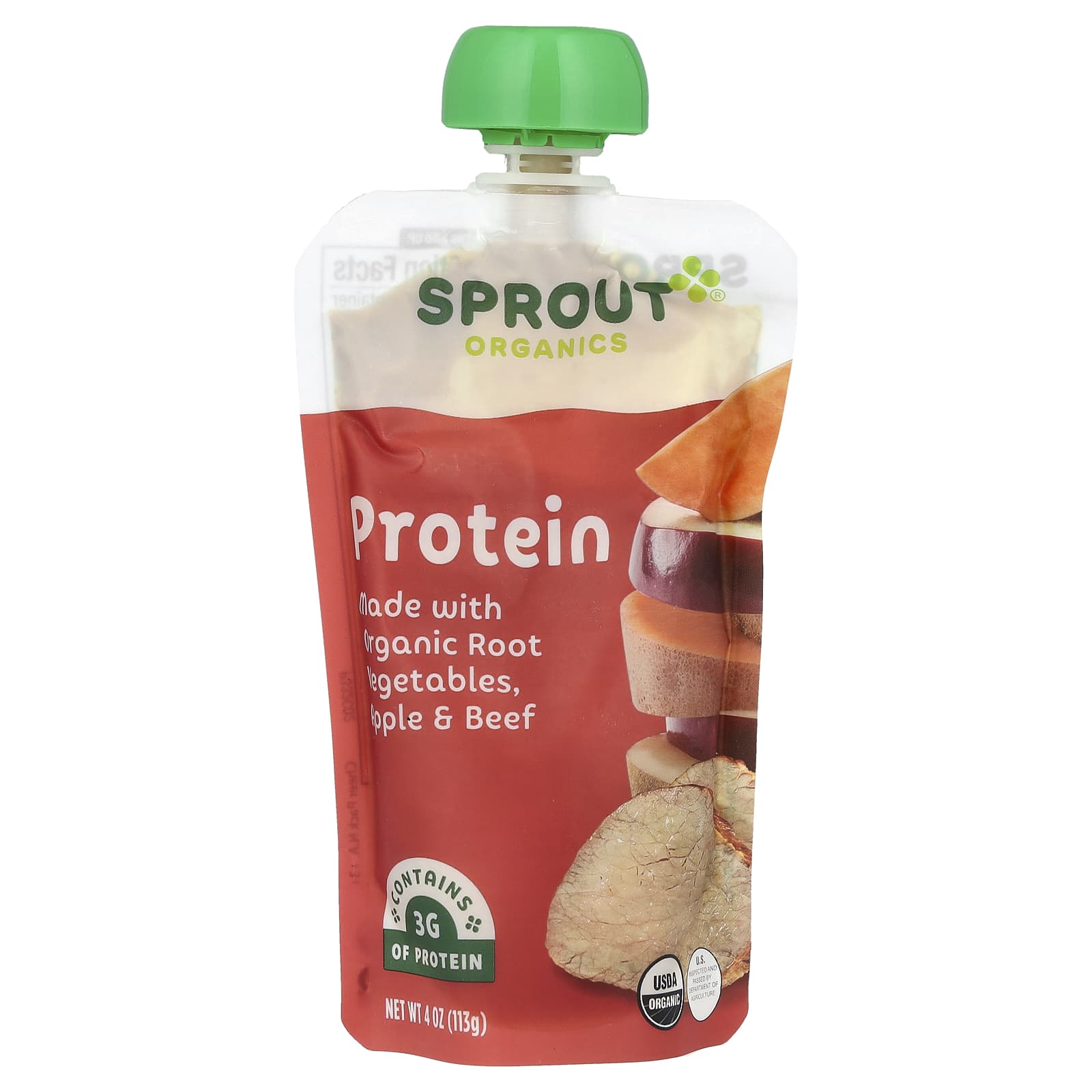Sprout Organics, Baby Food, 8 Months & Up, Protein, Organic Root Vegetables, Apple & Beef, 4 oz (113 g) - Image 1