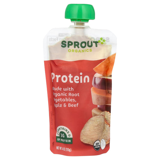 Sprout Organics, Baby Food, 8 Months & Up, Protein, Organic Root Vegetables, Apple & Beef, 4 oz (113 g) - Image 1
