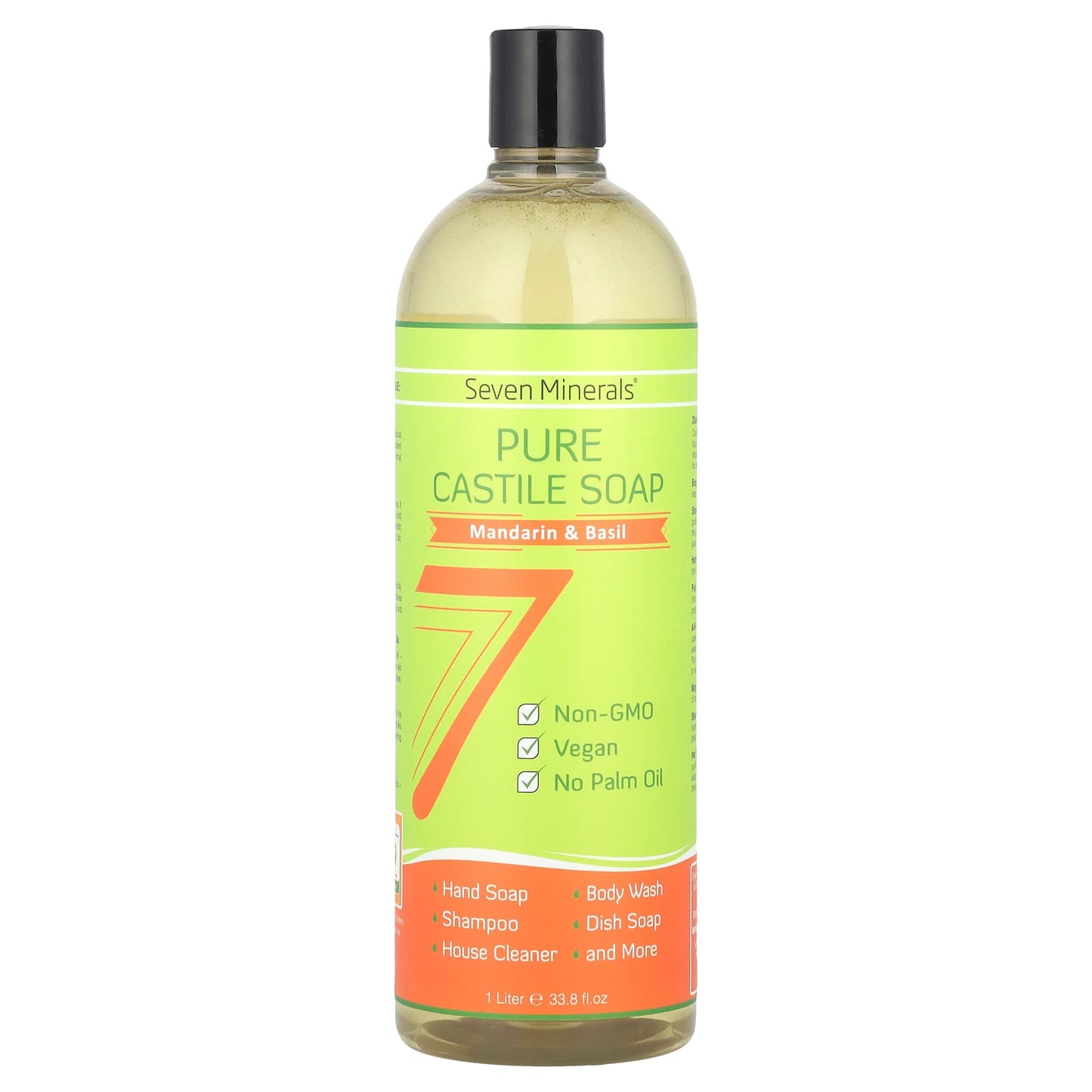 Seven Minerals, Pure Castile Soap, Mandarin & Basil, 33.8 fl oz (1 l) - Image 1
