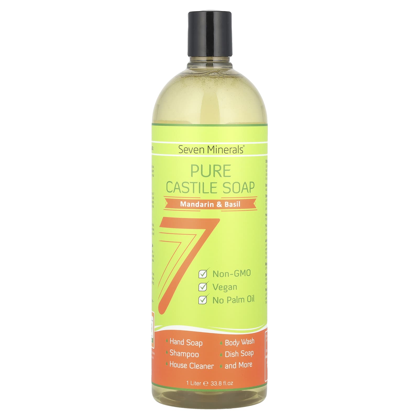 Seven Minerals, Pure Castile Soap, Mandarin & Basil, 33.8 fl oz (1 l) - Image 1