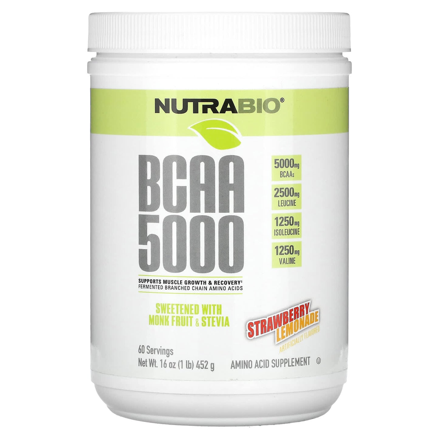 NutraBio, BCAA 5000, Strawberry Lemonade, 1 lb (452 g) - Image 1