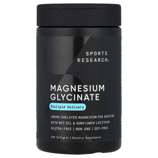 Sports Research, Magnesium Glycinate, 120 Softgels (80 mg per Softgel) - Image 1