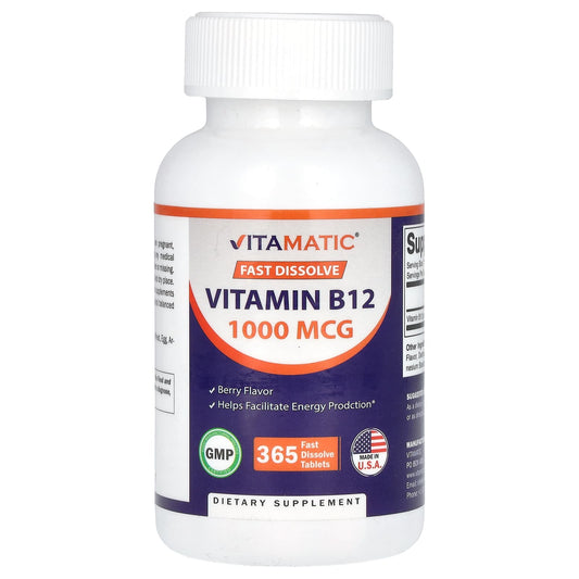 Vitamatic, Vitamin B12, Berry, 1,000 mcg, 365 Fast Dissolve Tablets - Image 1