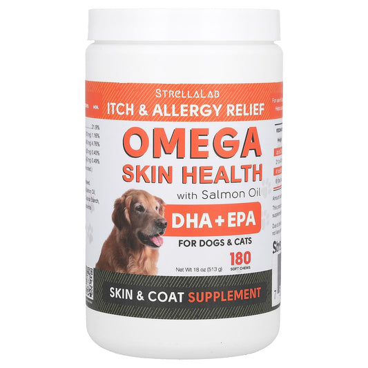 StrellaLab, Omega Skin Health with Salmon Oil, For Dogs & Cats, 180 Soft Chews, 18 oz (513 g) - Image 1