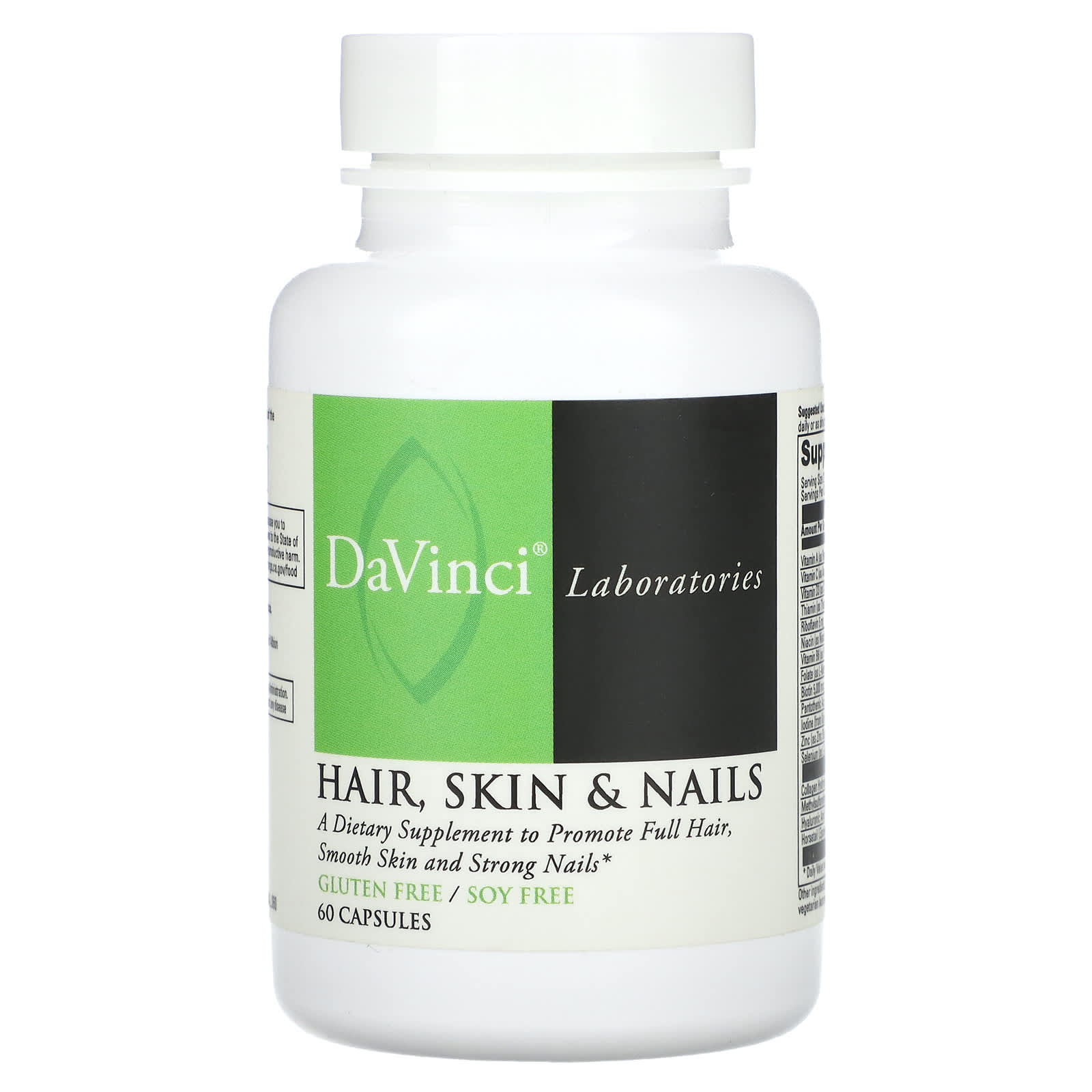 DaVinci Labs Hair Skin & Nails Supplement, 60 Capsules, Gluten Free - Image 1