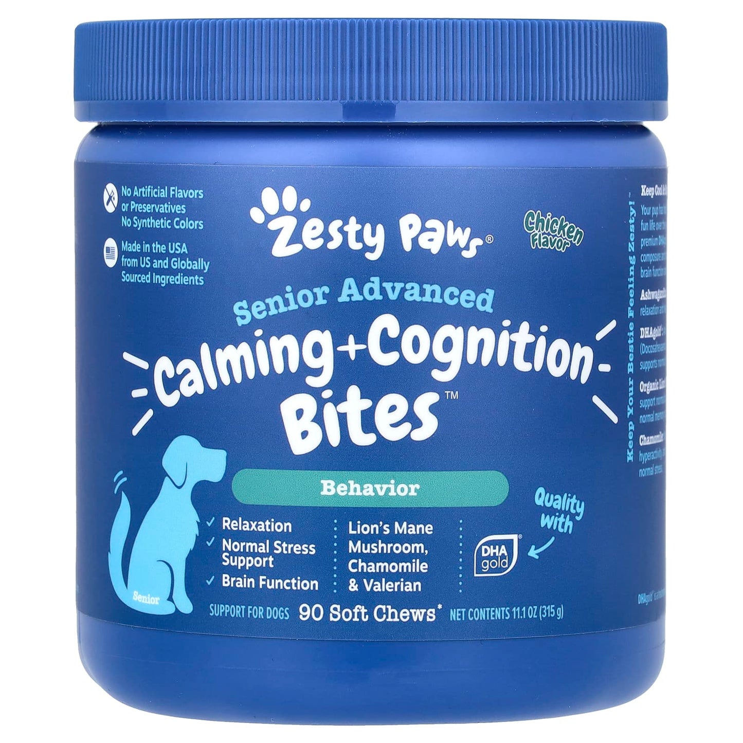Zesty Paws, Senior Advanced, Calming + Cognition Bites, For Dogs, Chicken, 90 Soft Chews, 11.1 oz (315 g) - Image 1