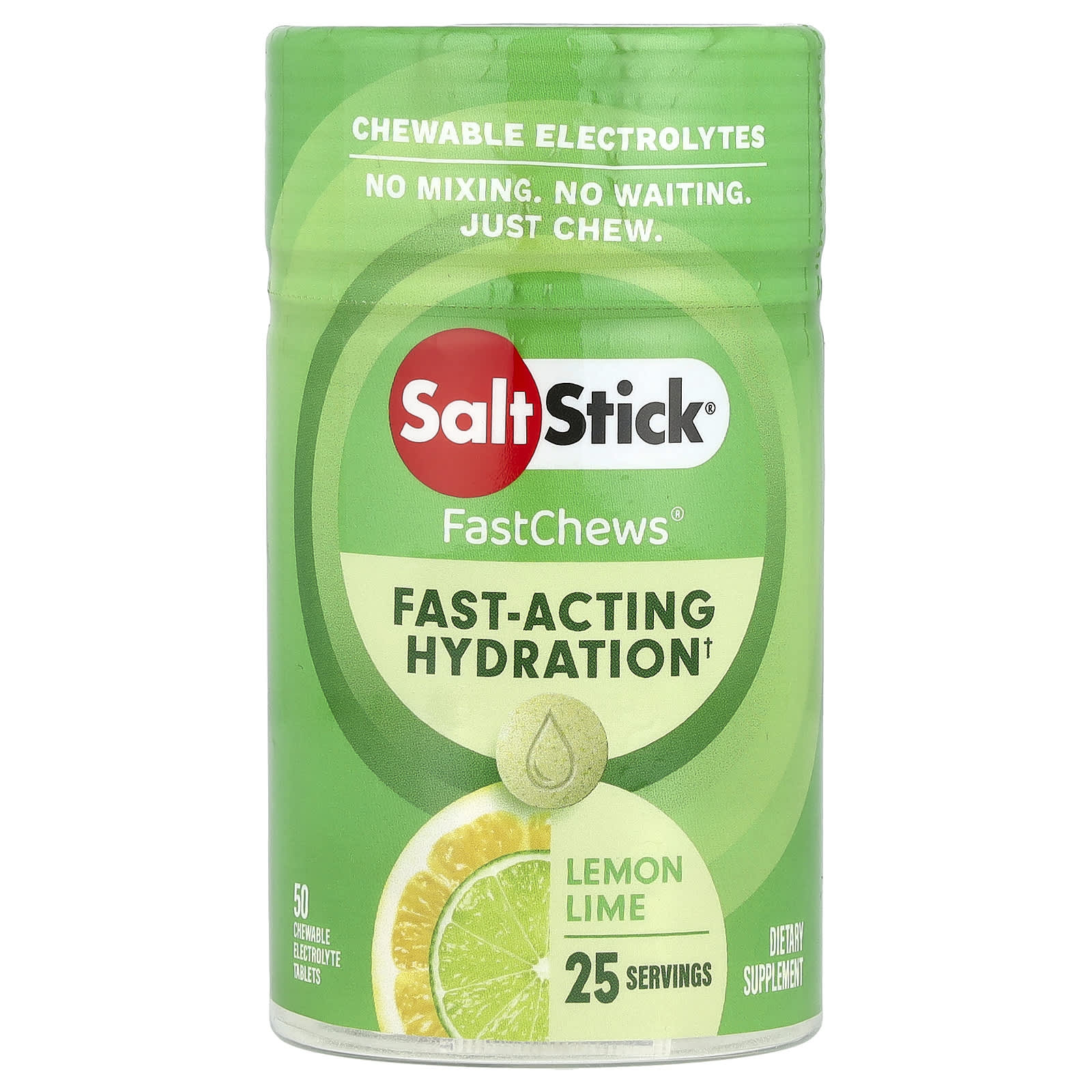 SaltStick, FastChews®, Chewable Electrolytes, Lemon Lime, 50 Chewable Tablets