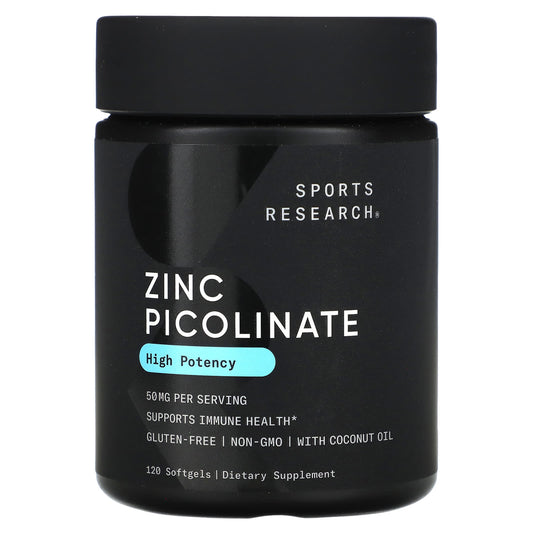 Sports Research, Zinc Picolinate, High Potency, 50 mg, 120 Softgels - Image 1