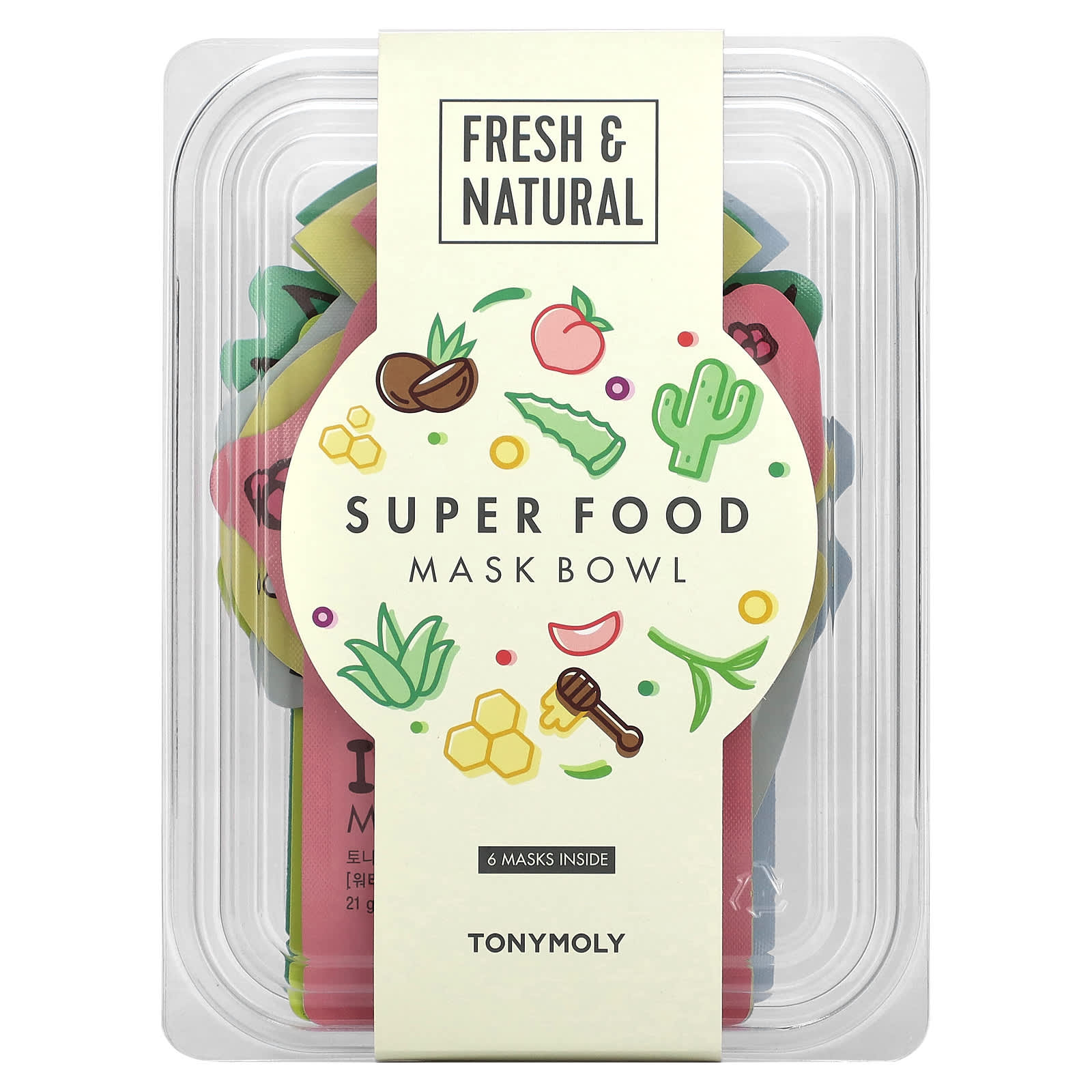 TonyMoly, Super Food Beauty Mask Bowl Set, 6 Sheets, 0.74 oz (21 g) Each - Image 2