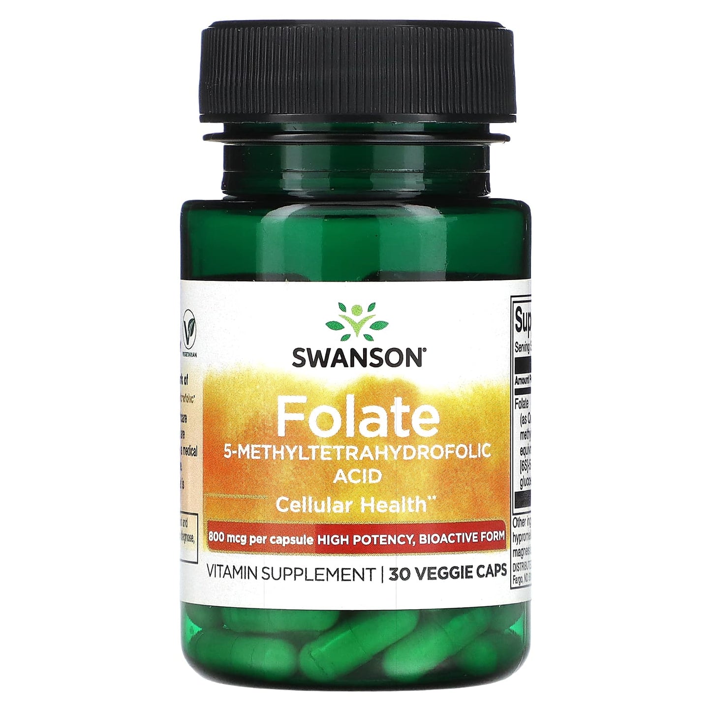 Swanson, Folate, 5-Methyltetrahydrofolic Acid, 800 mcg, 30 Veggie Caps - Image 1