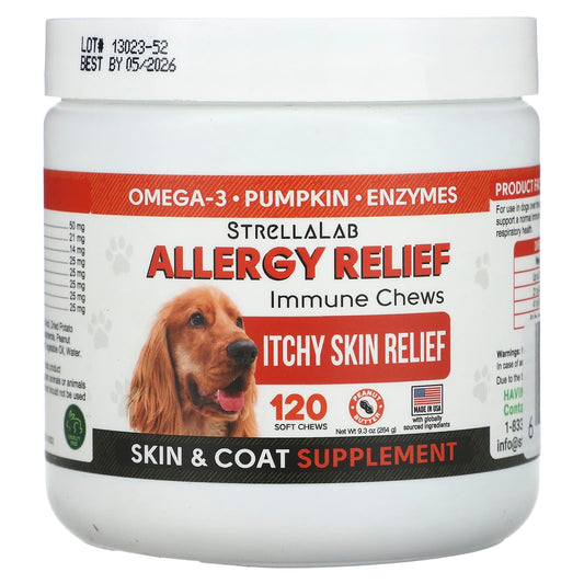 StrellaLab, Allergy Relief, Immune Chews, For Dogs, Peanut Butter, 120 Soft Chews, 9.3 oz (264 g) - Image 1