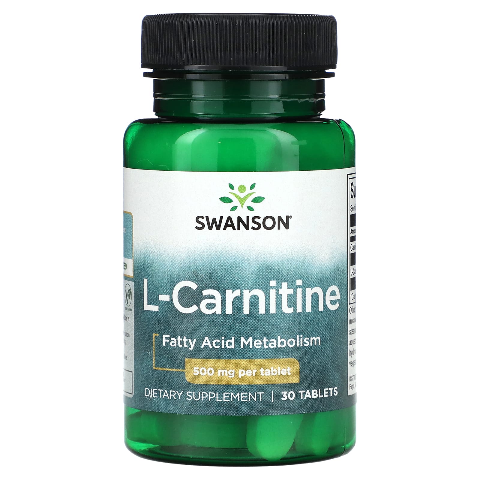 Swanson, L-Carnitine, 500 mg, 30 Tablets - Image 1