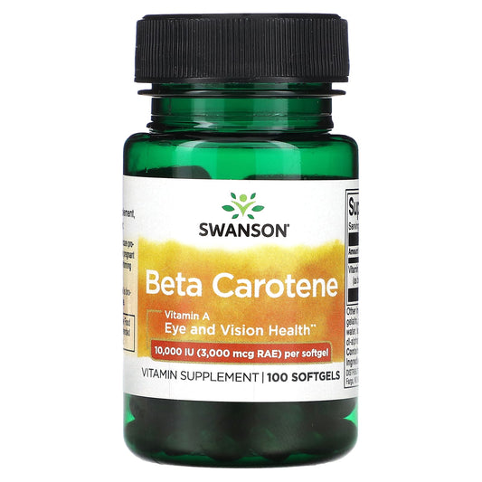 Swanson, Beta Carotene, 10,000 IU (3,000 mcg RAE), 100 Softgels - Image 1