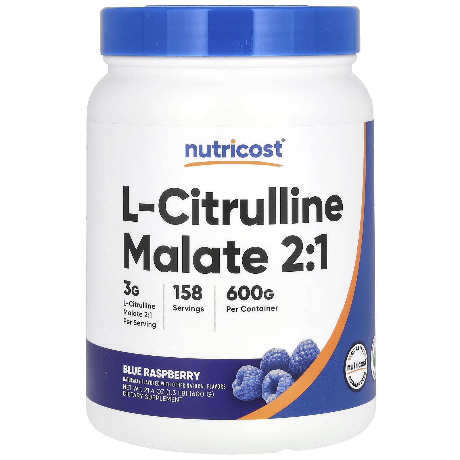 Nutricost, L-Citrulline Malate 2:1, Blue Raspberry, 21.4 oz (600 g) - Image 1