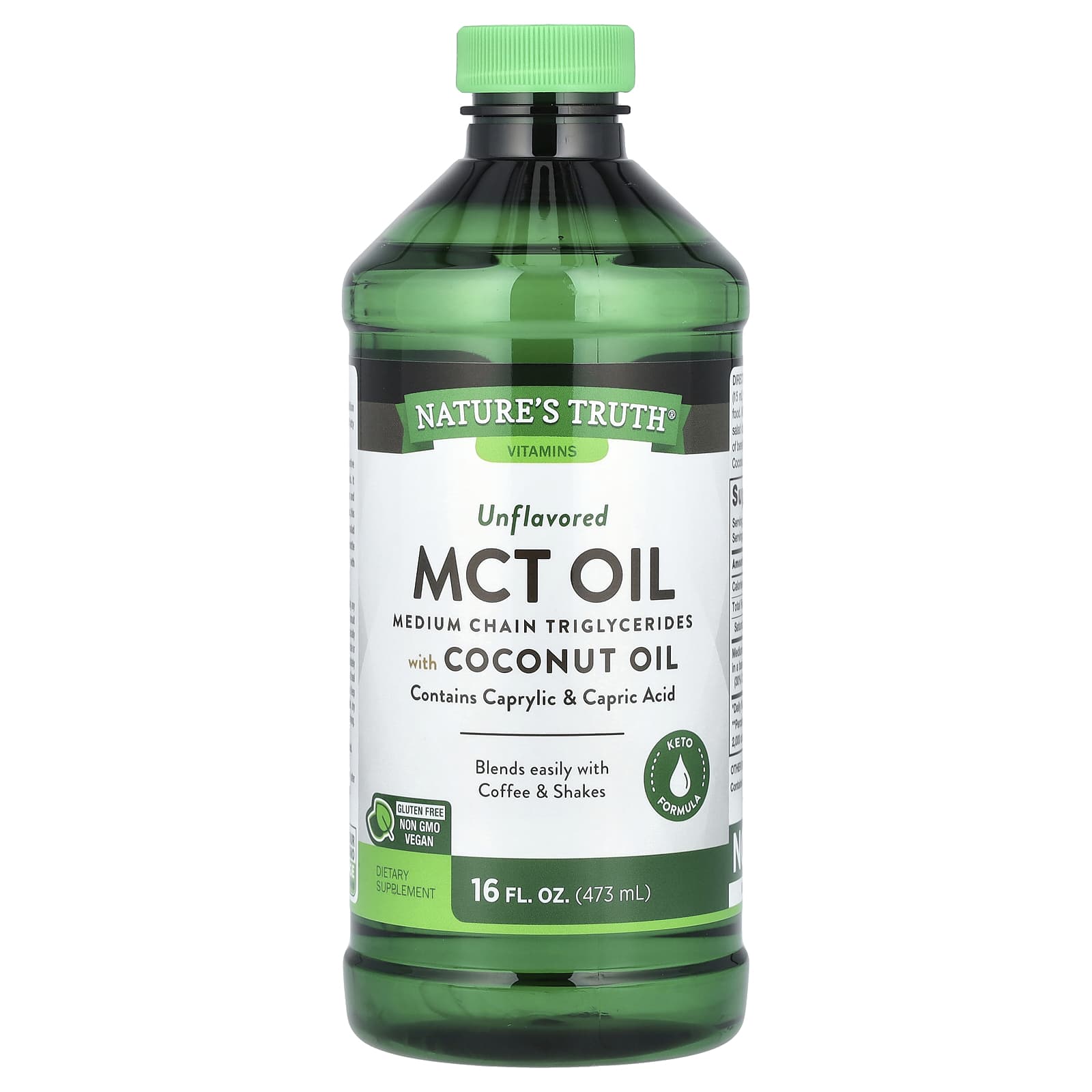 Nature's Truth, MCT Oil with Coconut Oil, Unflavored, 14 g, 16 fl oz (473 ml)
