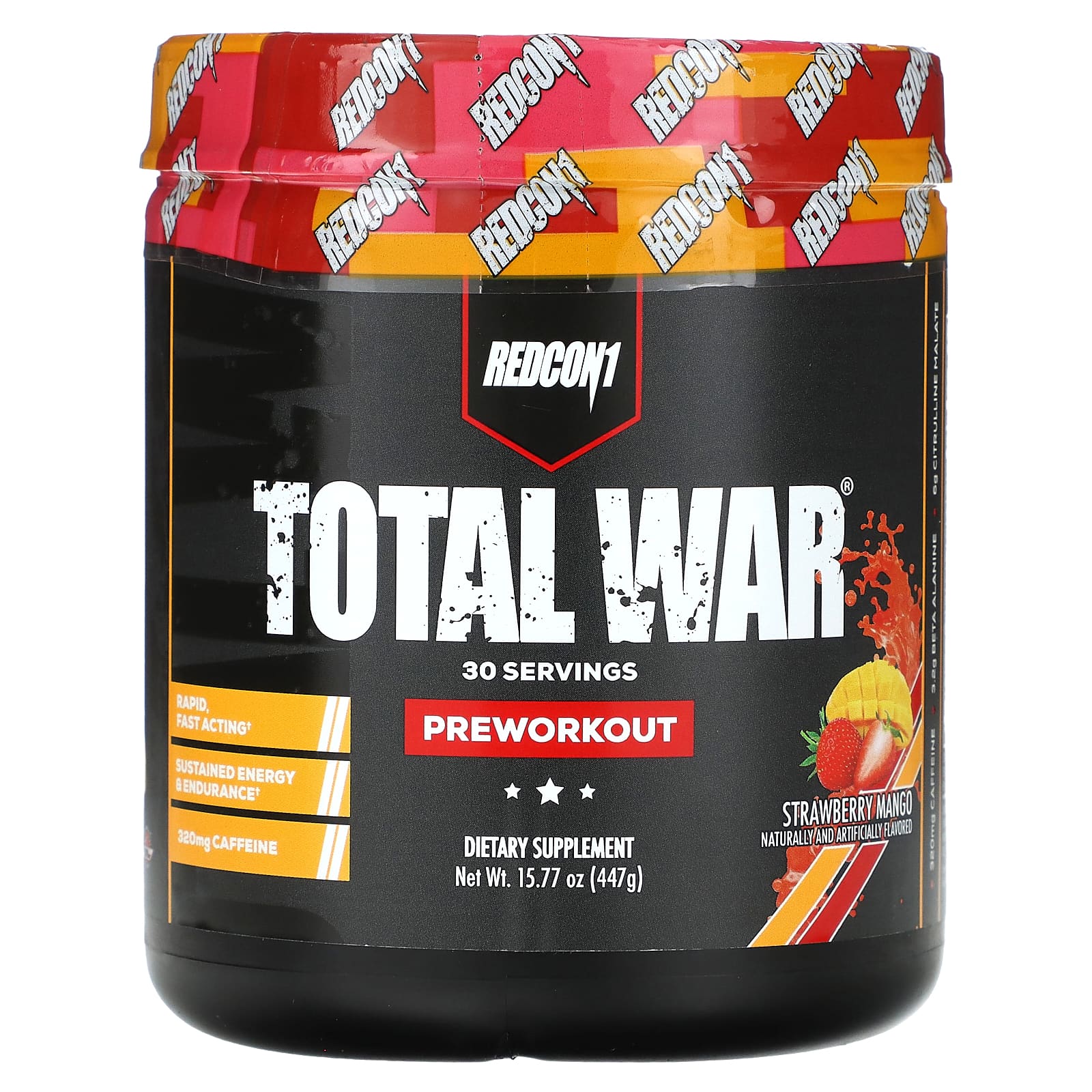 Redcon1, Total War, Preworkout, Strawberry Mango, 15.77 oz (447 g) - Image 1