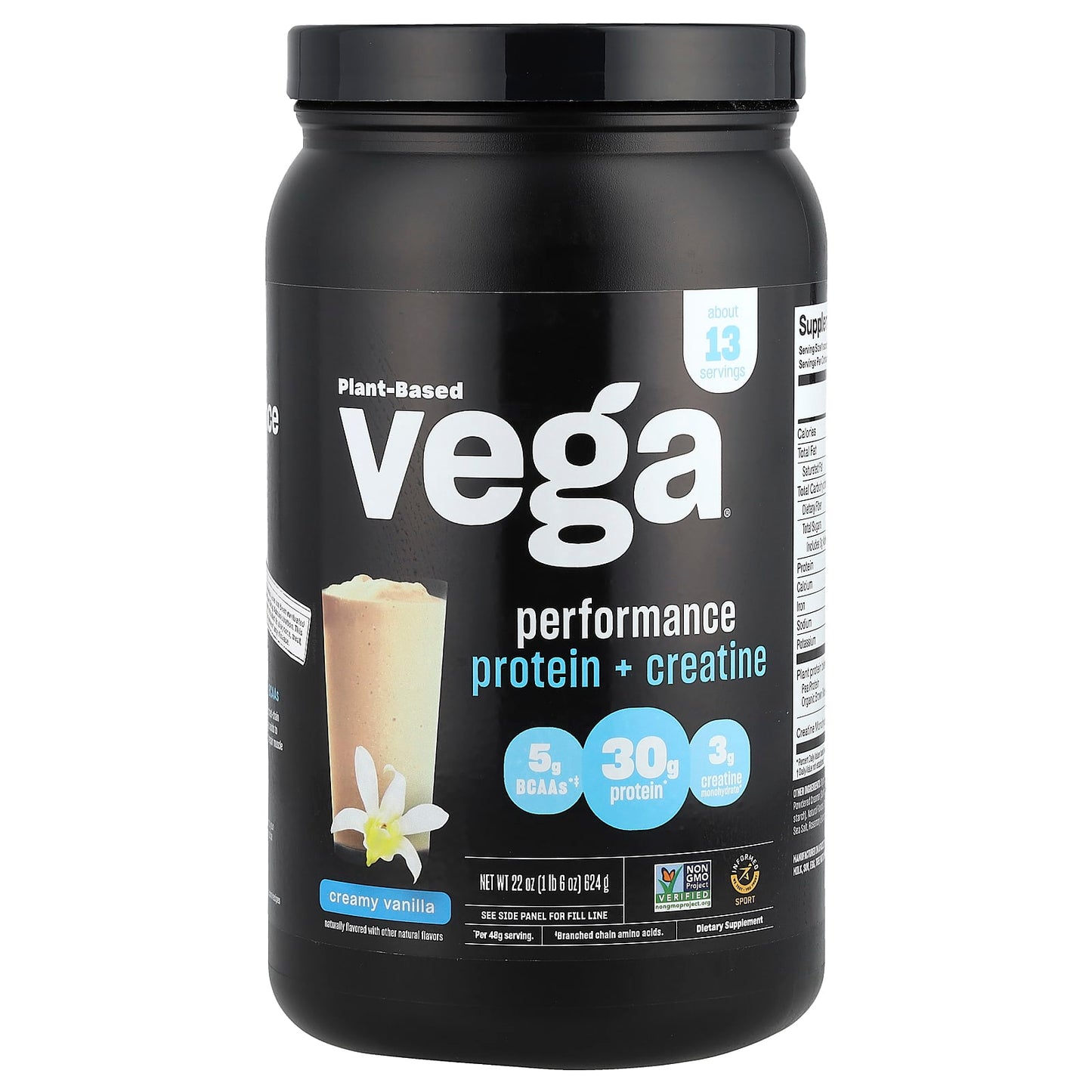 Vega, Plant-Based Performance Protein + Creatine, Creamy Vanilla, 1 lb 6 oz (624 g) - Image 1